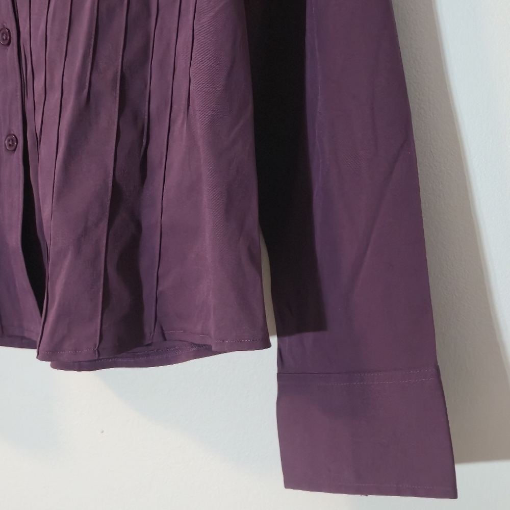 Reitmans XL Pleated Blouse Deep Plum Button-Up Stretch Y2K Retro Office Minimal - Picture 3 of 13